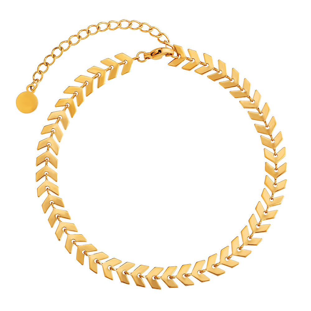 Hollow Leaf Arrow Anklet Set - Female Titanium Steel Spring/Summer Jewelry Beach Foot Jewelry