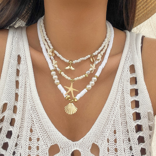 Ocean Wind Shell & Turquoise Multi-Layer Necklace - Beach Starfish Accessories