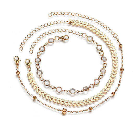 Vintage Crystal Anklet Set - Handmade Summer Beach Accessories (3Pcs)